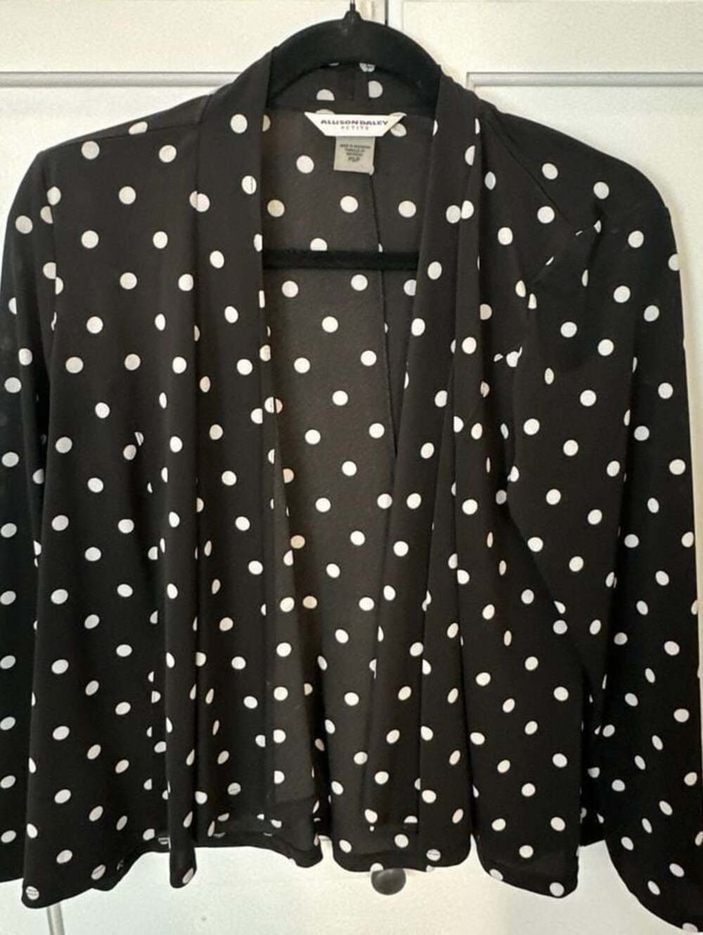 Allison Daley Black & White Polka Dot Open Front Career Work Cardigan PS/P
